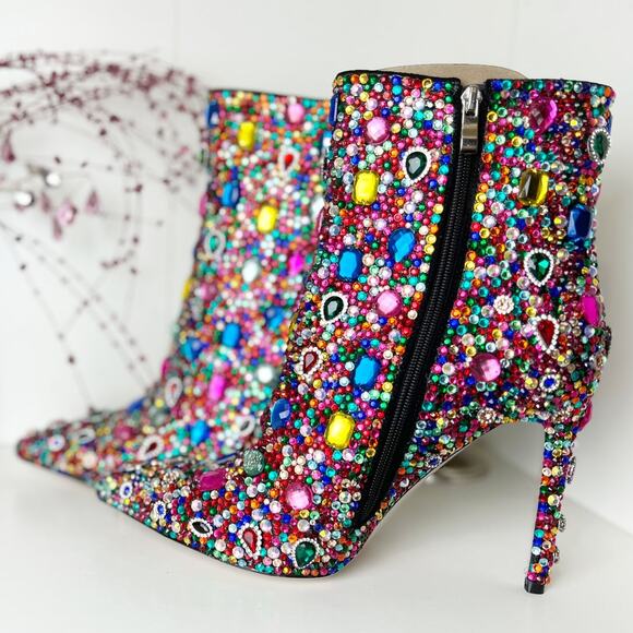 Akira Azalea Wang Poppy Multi Jeweled Stiletto Heel Ankle Booties Size 12 NWT - Picture 5 of 16